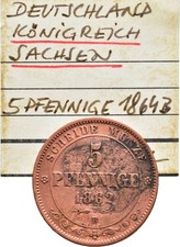FITZ Sachsen Albertinische Linie Johann 5 Pfennige 1862 Wappen Kupfer µFIM1833