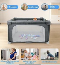 Baby Laufstall 150×150 cm – Faltbar, Stabil, mit Matte – Dunkelgrau