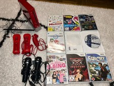 Nintendo Wii Konsole (rot) + 2 Controller + Mikrofone + 9 Spiele – Komplettset