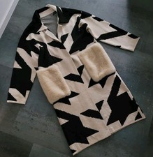 Strickmantel Mantel Gr. 38 40 42 44 AWA Studio Fell Jacquard *Schwarz-Beige* NEU