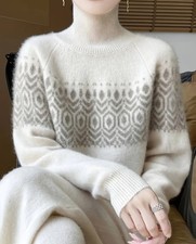 100% Wollpullover Damen – Hoher kragen – Weich Warm Winter Strick 