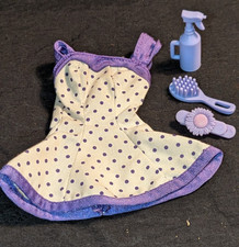 Barbie Kleidung lila 60er 70er Kleid Bürste Haarspange Set Retro Mode Outfit