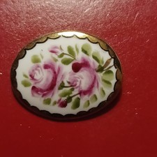 "MEISSEN" Porzellan-Brosche mit Blumen-Handmalerei - alter Trachtenschmuck ! 