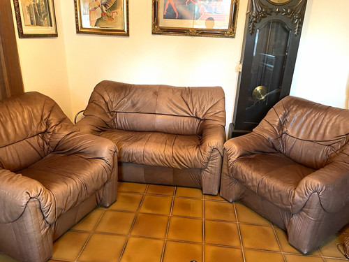 Braune leder couchgarnitur - braune,