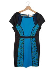 MARILYN MONROE Kurzarmkleid Damen Kleid Gr. DE 38 blau-schwarz-türkis Party-Look