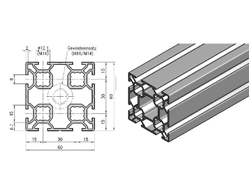 Aluminium montageprofil 5000 - 5000, x