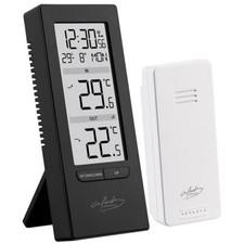 infactory Digitale Temperaturstation, Innen-/Außenthermometer, Funkuhr, schwarz