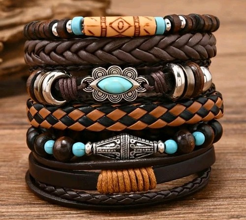 Herren armband set leder holz - herren,