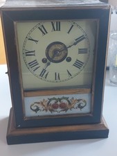 Holzuhr mechanisch Handaufzug mit Pendel Kaminuhr alt antik Malerei