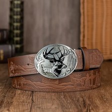 Ledergürtel braun oval Hirsch K Gürtelschnalle Buckle Jagd Reh Tracht Western