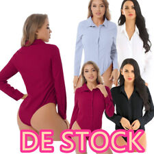 DE Damen Body Bluse Elegant Langarm Bodysuit Hemdbody Langarmshirt Oberteil 