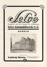 Selve Automobilwerke Hameln Reklame v. 1924 Weule Hannover Ad Werbung german car