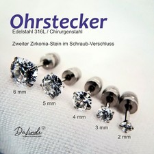 Ohrring Ohrstecker mit 2. Zirkonia im Edelstahl 316L Schraub-Verschluß