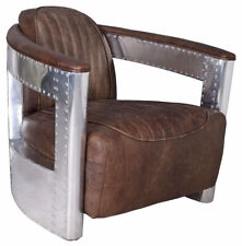 Vintage Sessel Aviator Clubsessel Leder & Aluminium Loungesessel Flugzeug Design