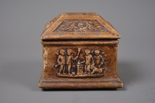 Antike Schatulle, Dose, Behältnis, Terrakotta, Engel, am Boden Wappen-Marke