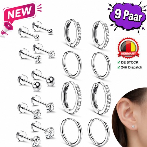 9paar silber ohrringe set - 9paar,