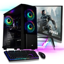 Gaming PC Komplett Set AMD Ryzen 5 6x 4.2 Ghz Radeon Gamer 27" TFT RGB Tower W11