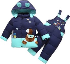 2-teiliger Schneeanzug Kleinkind Skianzug Kapuze Daunenjacke mit Skihose Winter