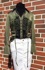 YANGINCI Bluse Oberteil Hemd Gr. DE 36 Grün Schwarz Spitze Blume Stickereien TOP