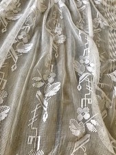Antik Art Déco Fenster Gardine Vorhang Baumwolle Filetspitze weiß Spitze