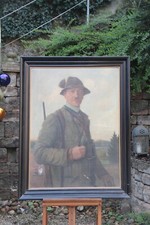 Portrait Gemälde Jagd Jäger Pfeife um 1930 Willy Zirges Jagdhütte Einrichtung