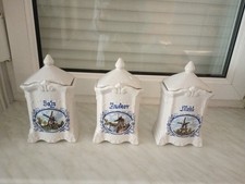 3 Gewürzbehälter Keramik Windmühldekor  Salz Mehl Zucker 