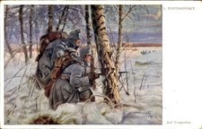 Künstler Ak Wintorovsky, KuK Armee auf Vorposten im Schnee - 11077718