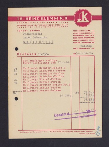 Jena rechnung 1964 heinz - rechnung,