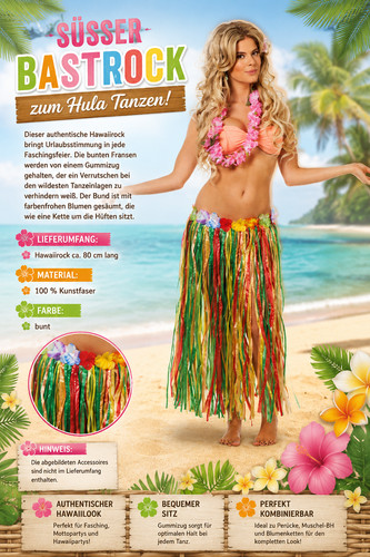 Hawaiirock lang damenkostüm - hawaiirock,