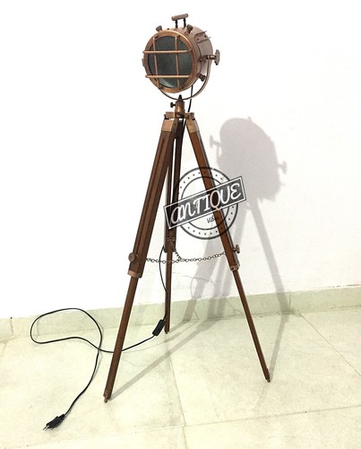 Retro kupfer stehlampe holz - retro,