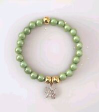 Sylvie's 3 D Perlen 0,8 cm Armband grün gold, 18 cm mit Kristall Blume /Nr. 0138