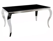 Glastisch Esstisch Prince 180x90x75cm schwarz Chrom Barock