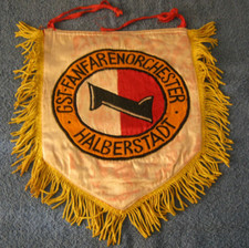 DDR Fanfarentuch GST Fanfarenorchester Halberstadt Original ca 32 cm x 32 cm