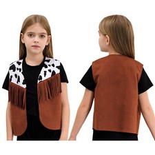 DE Mädchen Kurz Ärmellos Fransen Weste Faux Wildleder Fringe Jacke Karneval 