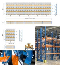 22,5 m  Palettenregal 4,5 m hoch,  8 Rahmen, 36 Traversen 3,6 m lang, 3t/Eb.
