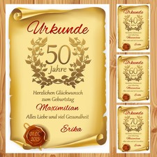 Geburtstagsurkunde 30 40 50 60 70 80 Bild Geschenk Deko individuell Bild