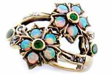 Emerald & Opal Diamond Vintage Flower Ring, 9ct 9k Solid Rose Gold, R68 Custom
