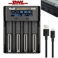 4Slots D4S LCD Akku Ladegerät USB Charger für Lithium Batterieladegerät AA,A,AAA