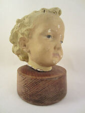 KNABE ENGEL KOPF KIND JUNGE BÜSTE BUST SKULPTUR PUTTE GIPS SOCKEL HOLZ ALT ANTIK