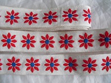 Borte Bordüre 1,60 m x 1,8 cm rot blau weiß Blumen Blüte Baumwolle gewebt