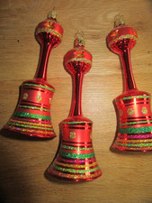 3x Glocken rot Inge Glas 15 cm Christbaumkugel