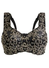 Entlastungs BH ohne Bügel Gr. (100) E Schwarz Gold Damen-Bra Oberteil Neu*