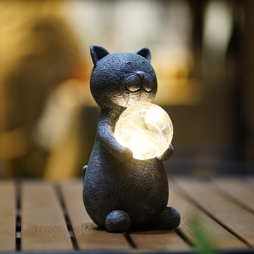 Solar katze gartenfigur deko - gartenfigur,