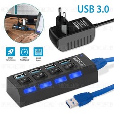 USB 3.0 Hub 4-Port Splitter Adapter mit Aktiv Netzteil Verteiler für PC Laptop