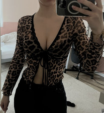 Damenbluse S, Leopardenmuster