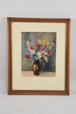 C25V79- Aquarell Blumenstillleben undeutlich signiert 