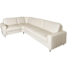 Polinova Polstergarnitur Bellini Leder BelVita Ecru Metallfuß Hochglanz 