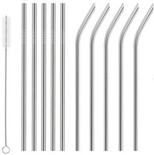 5 Edelstahl Strohhalm mit Knick + 5 Strohhalm gerade + Reinigungsbürste