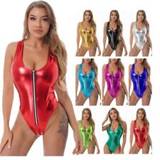 Damen Body Overall Wetlook Stringbody High Cut Thong Einteiler Bikini Badeanzug