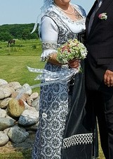 Dirndl Gr.46 lang , von Rose Dirndl, Hochzeitsdirndl Vintage 70er, Silber Brokat